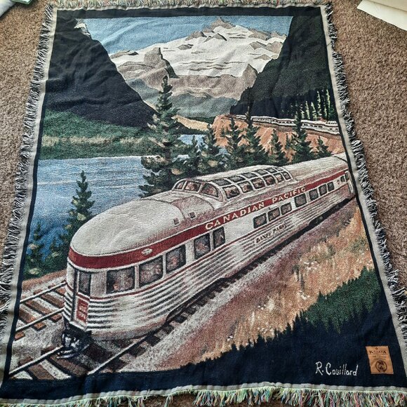 Vintage Canadian Railway Woven Tapestry Throw Roger Couillard Kanata Blanket Co - Picture 1 of 8